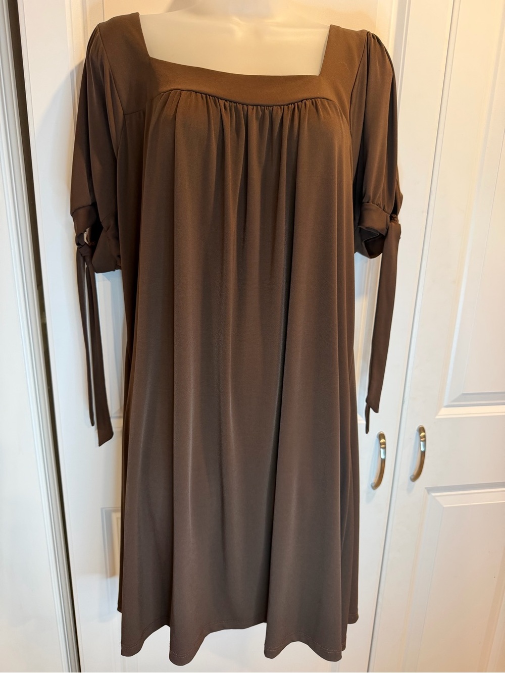 TORRID Brown Square-Neck Midi Dress with Tie Sleeves 2X